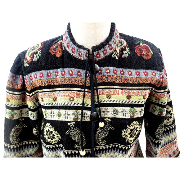 Vintage Flashback Southwestern Tapestry Jacket Beaded Boho Blazer Medium India - Picture 2 of 8